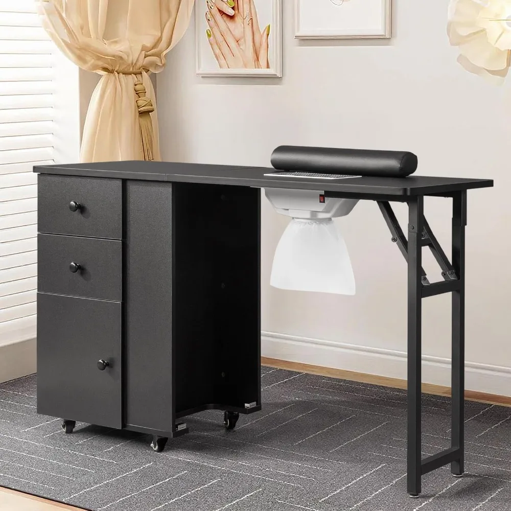 Foldable Manicure Table, Nail Desk for Nail Tech with Dust Collector