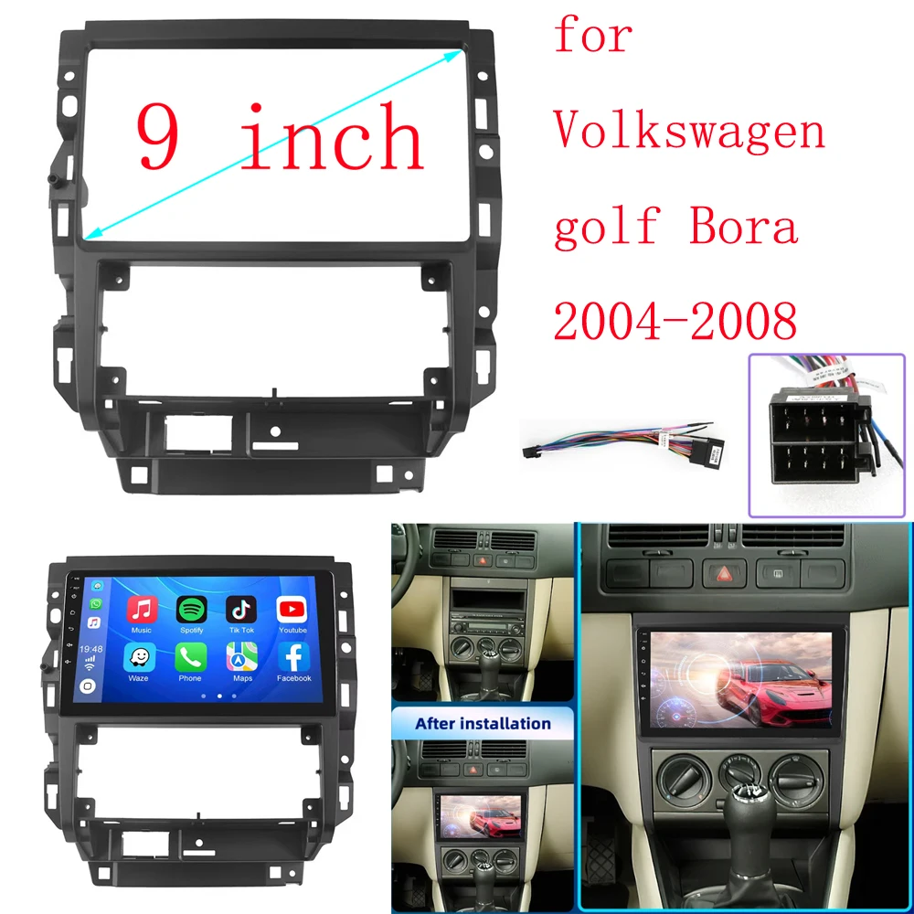 9 Inch Radio Fascia For Volkswagen Golf GTI Bora MK4 2002-2008 Car Radio Panel Player Audio Frame Dashboard Mount Kit With Wire