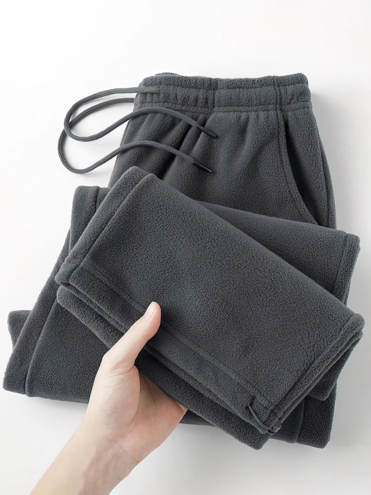 Vintage Thick Winter Casual Fleece Pants Men Wide leg Baggy Warm Sweatpants Male Drawing Jogger Pants Falls Trousers