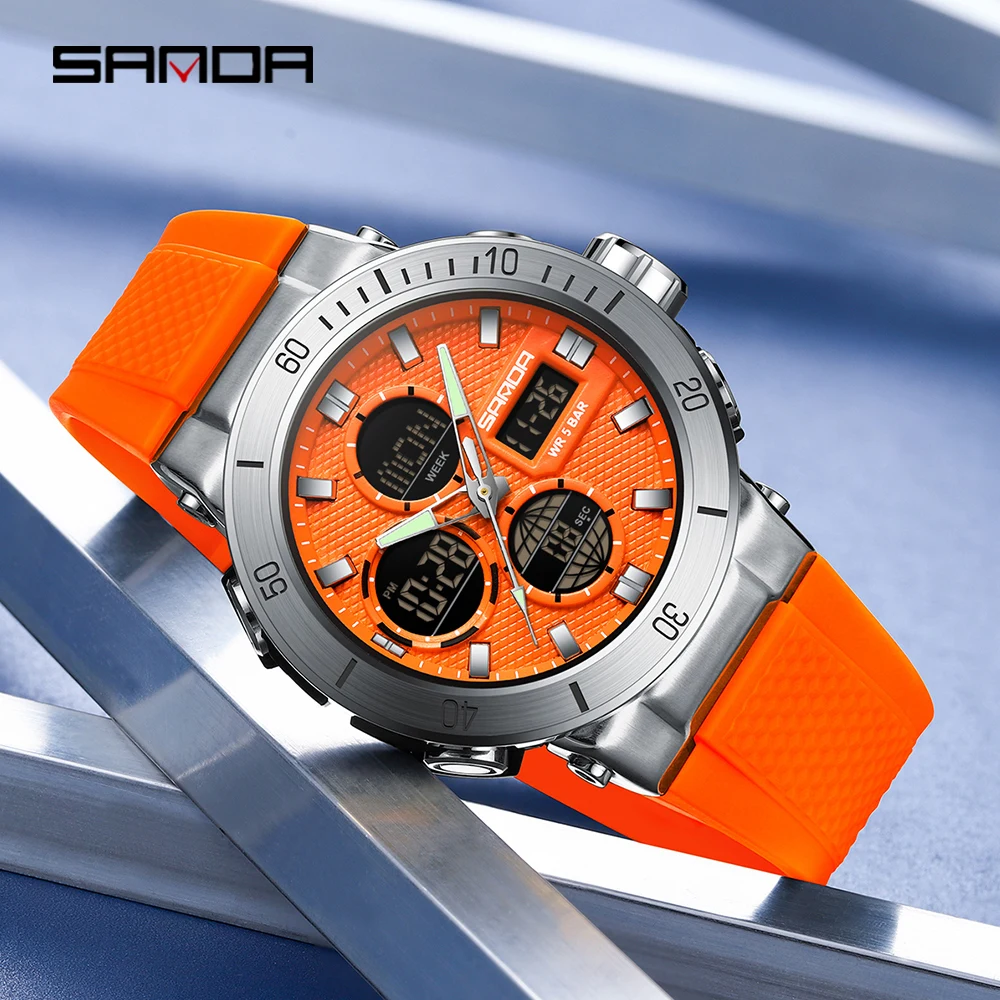 

Модные мужские часы SANDA, лучший бренд 6191, новый секундомер обратного отсчета, водонепроницаемый светильник, электронный будильник, светодиодные цифровые часы