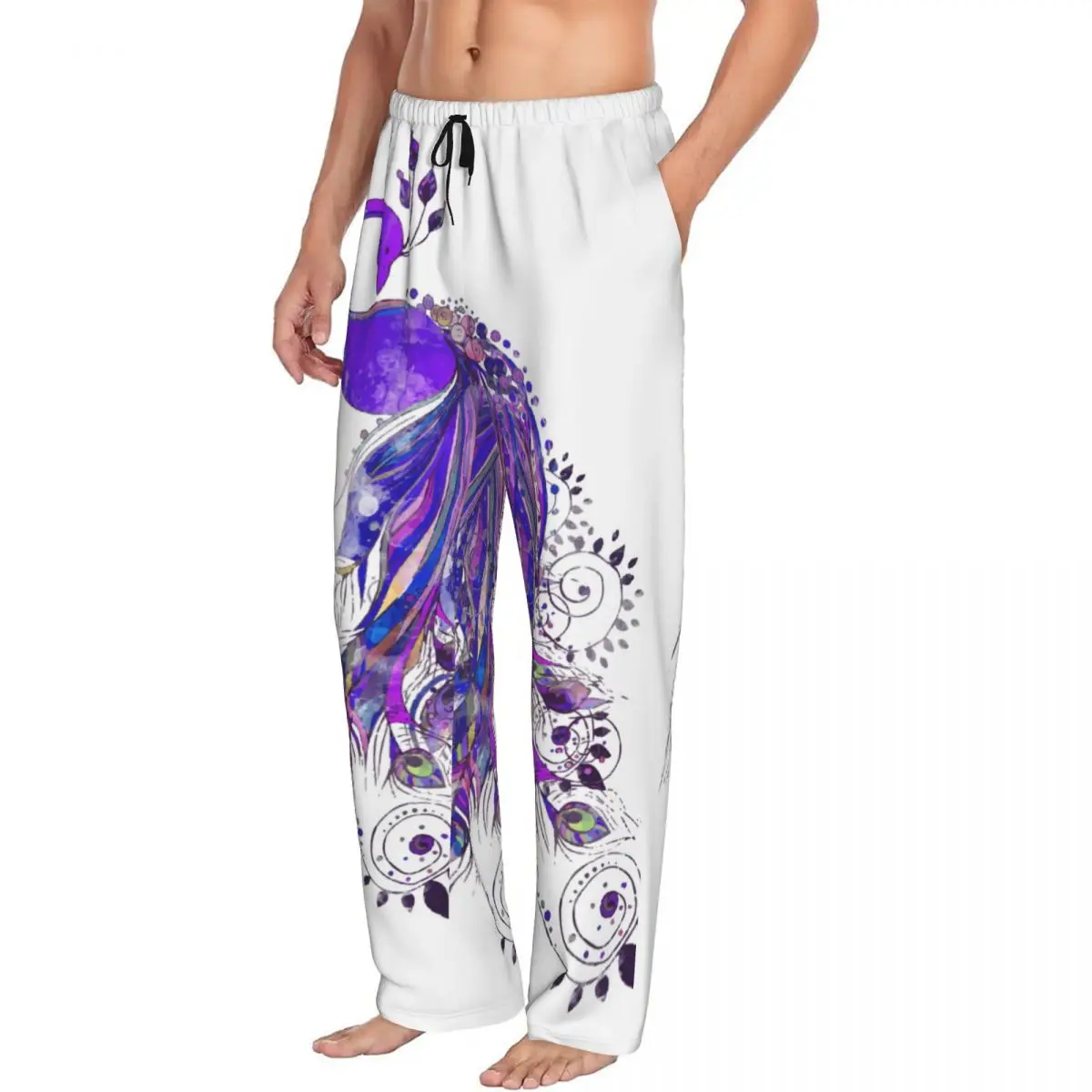 Watercolor Peacock Men Sleep Bottoms Male Lounge Trousers Men's Pajama Pants