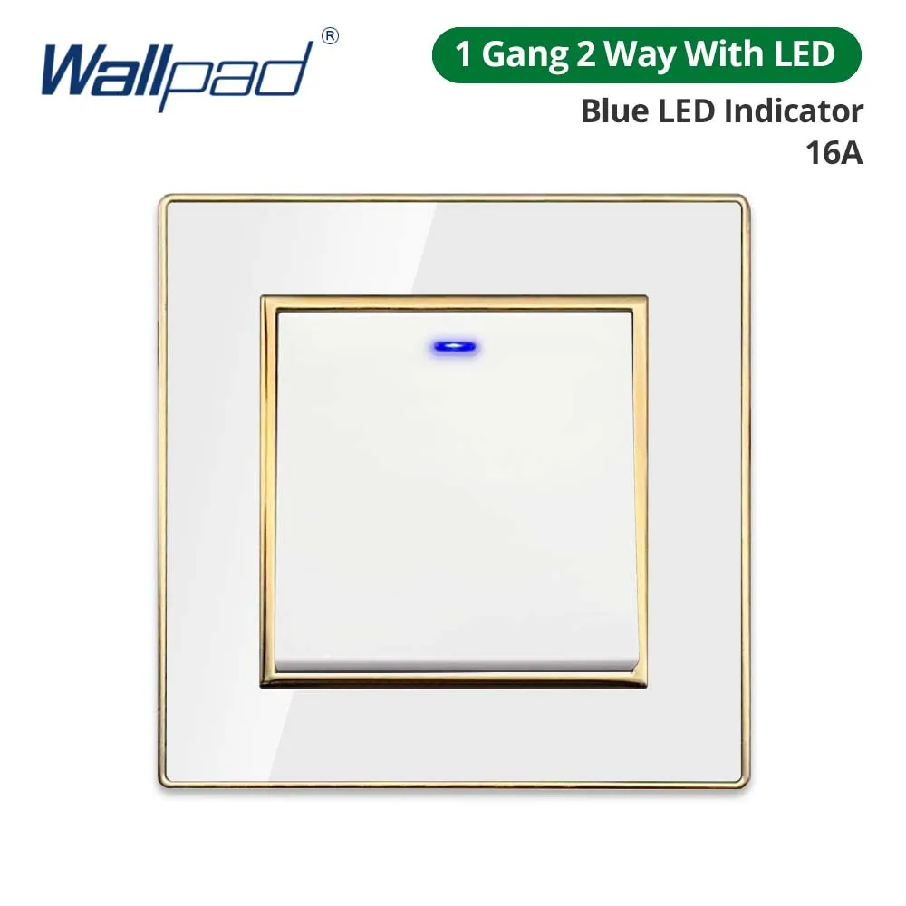 Wallpad Weißes Acryl-Panel mit goldenem Rand, 2-Wege-Wandlichtschalter mit LED-Anzeige, EU-Steckdose mit USB