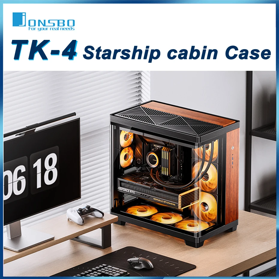 

JONSBO TK-4 ATX Computer Case Hyperbolic Sea View Desktop Chassis with 360 Water Cooling Support And Type-C Interface