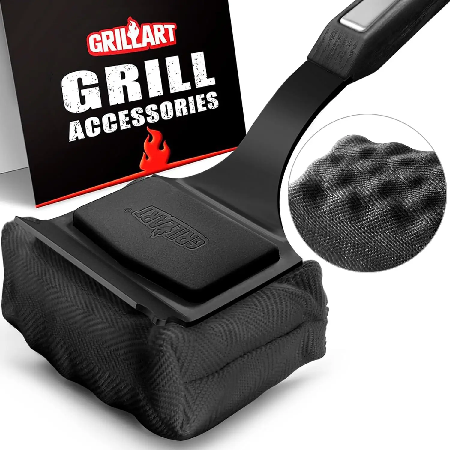 

Bristle-Free Grill Brush with Replaceable Head & Scraper - Safe Cleaner for Cast Iron/Stainless Steel Grates