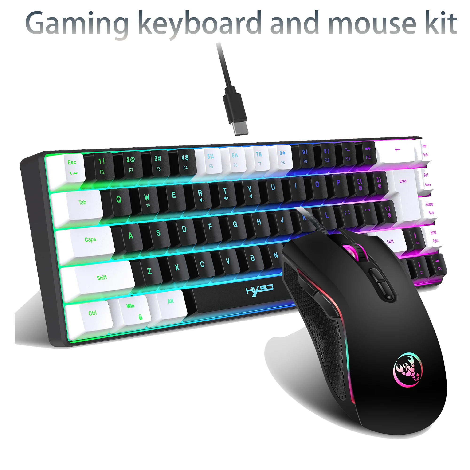 

Компактная проводная игровая клавиатура и мышь HXSJ с 68 клавишами, портативная эргономичная RGB-подсветка для ноутбука Mac