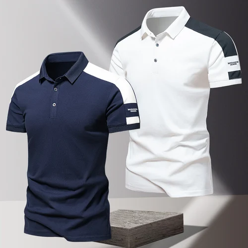 Imagen 2 del producto Camisa POLO para hombre, camiseta de manga corta informal de negocios de alta gama de seda helada de verano, top de solapa de algodón puro fino de color sólido