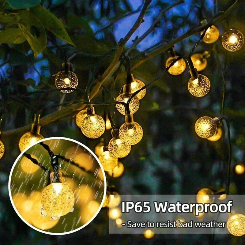 Solar Crystal Globe LED String Lights 60 LED 8 Lighting Modes IP65 Fairy Light Christmas Garland For Garden Party Decor 1pc/2pcs