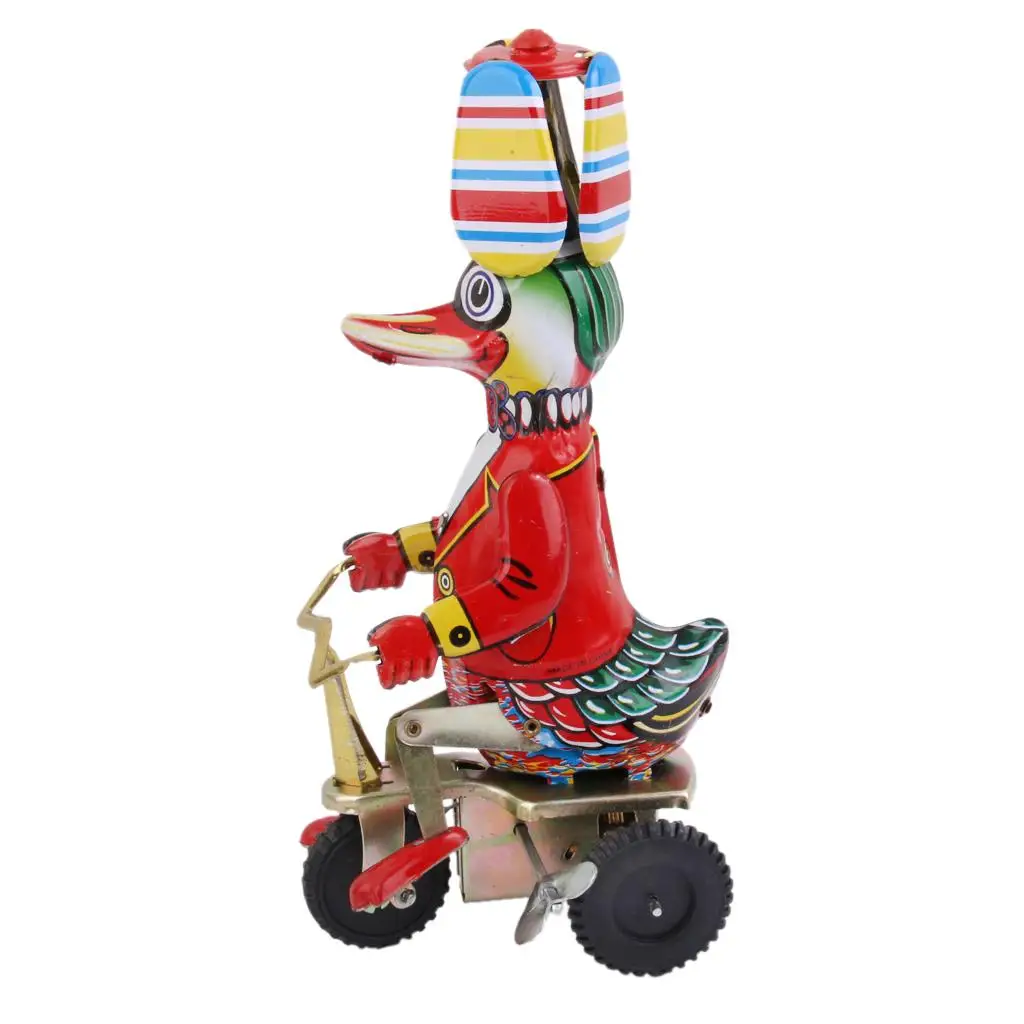 Wind Up Tin Toy Duck On Tricycle Clockwork Metal Toy Collectible Gift