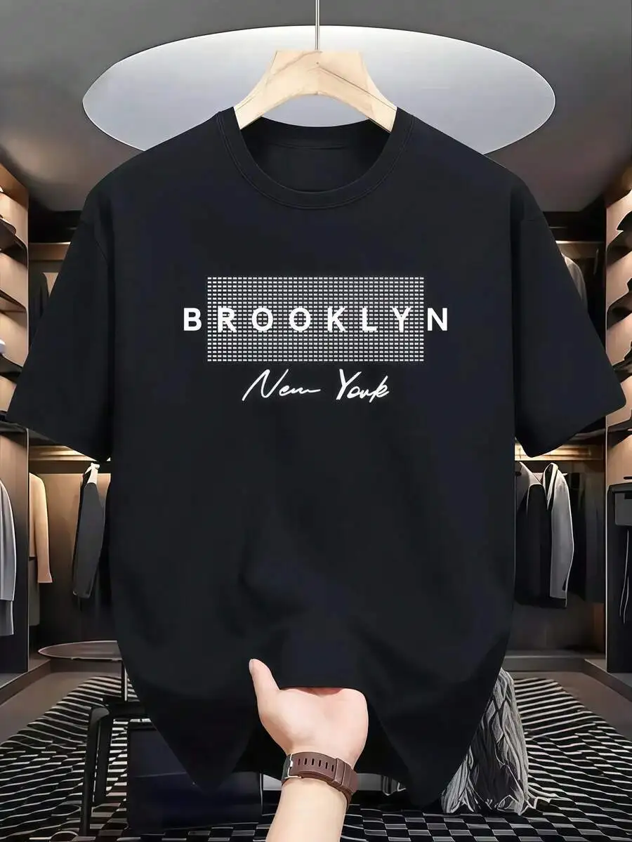 1pc Mens Clothes Brooklyn New York Print Black TShirt, Unisex Casual Crew Neck Tshirt, Plus Size Men's Clothing 5XL, Lightweight