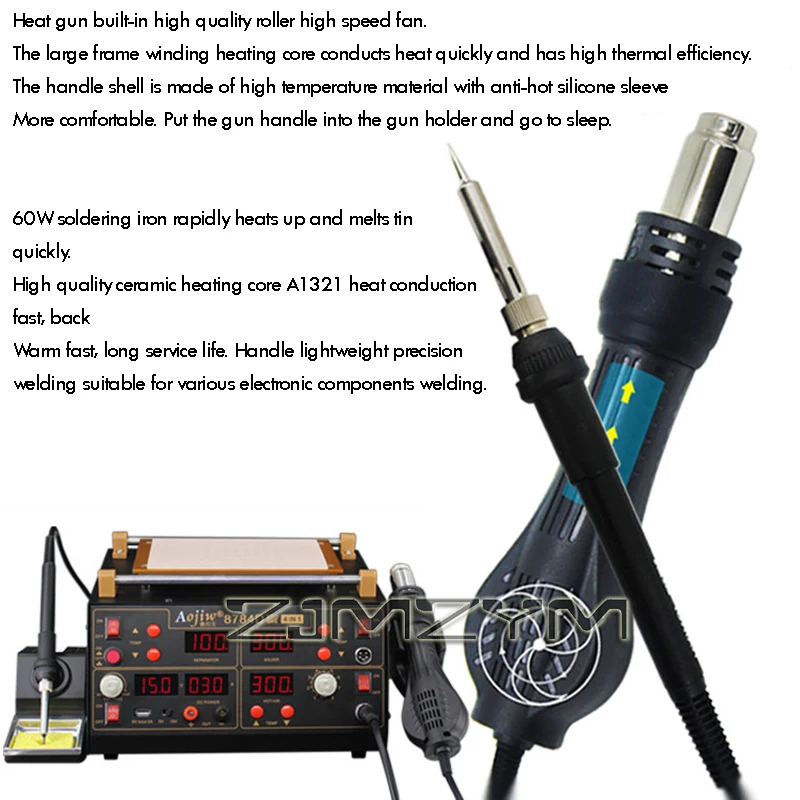 8784D 4 In 1 Rework Solder Hot Air Heat Gun Solder Station Electric Soldering iron IR Infrared Preheating Station