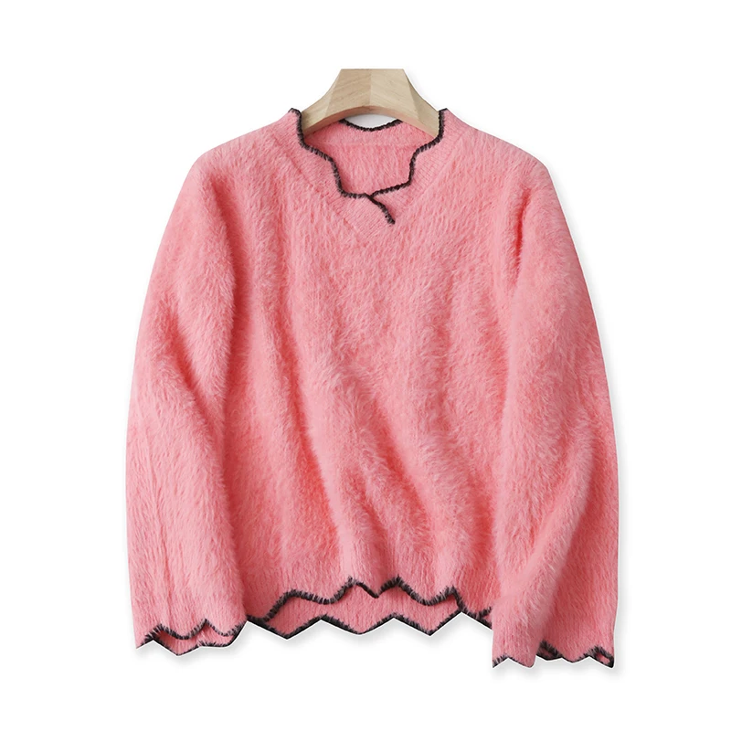 

Faionable Thiened Long Sve V-Ne Oversized Sweater Autumn New Arrival Women's Clothing Cozy Warm Pure Color Sweet Sle