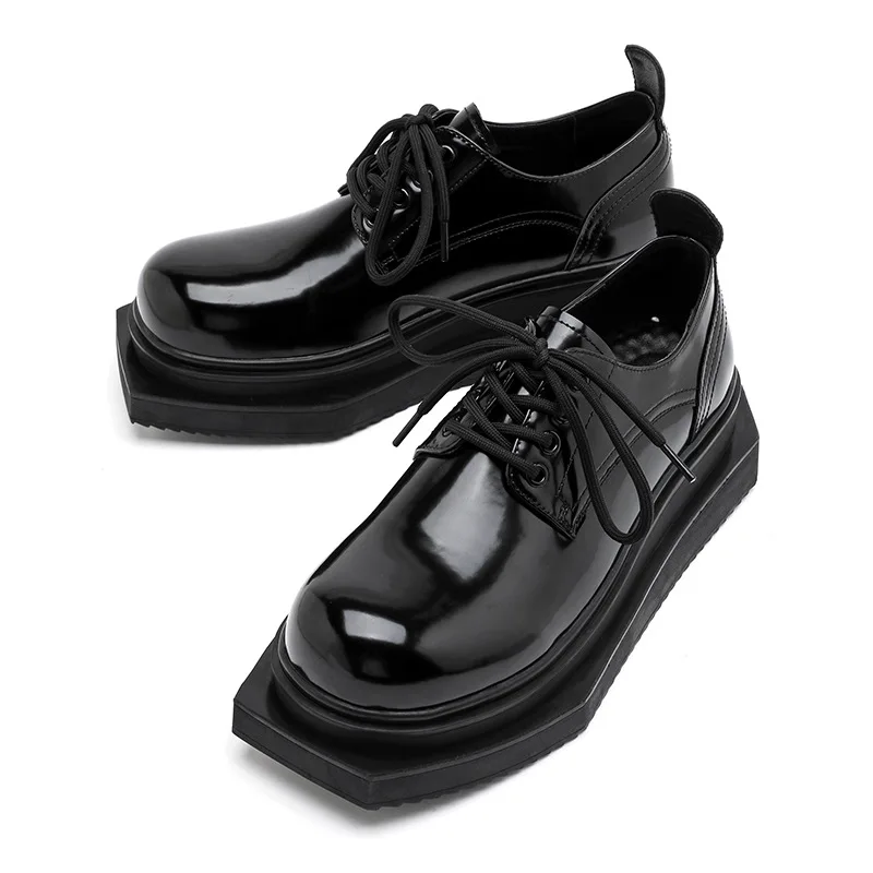 

men luxury fashion wedding party dress platform shoes black trendy lace-up derby shoe brand designer patent leather footwear man