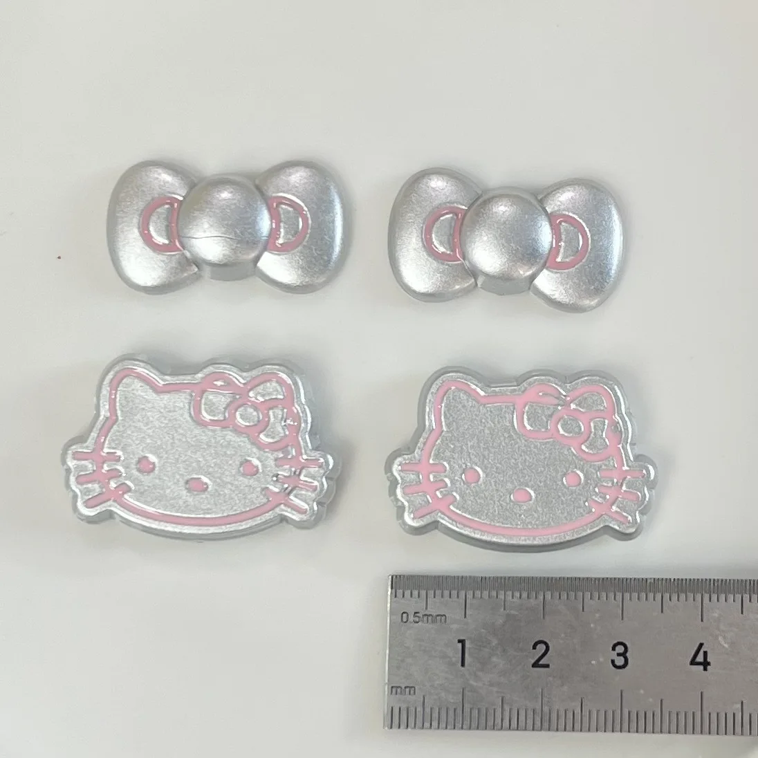 5pcs Cute Silver Sanrio Hellokitty Bow Resin Flatback Accessories Charms for DIY Crafts Materials Scrapbooking Embellishment