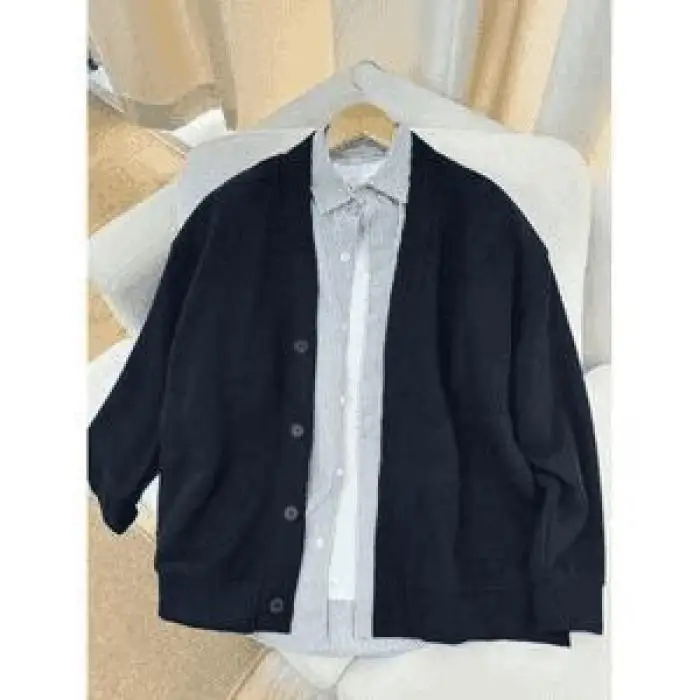 Laid-ba اليابانية Sle Fce اصطف الوزن الثقيل سترة V-ne الرجال عادية فضفاض الخريف الشتاء مجموعة الراقية طالب Sle #2