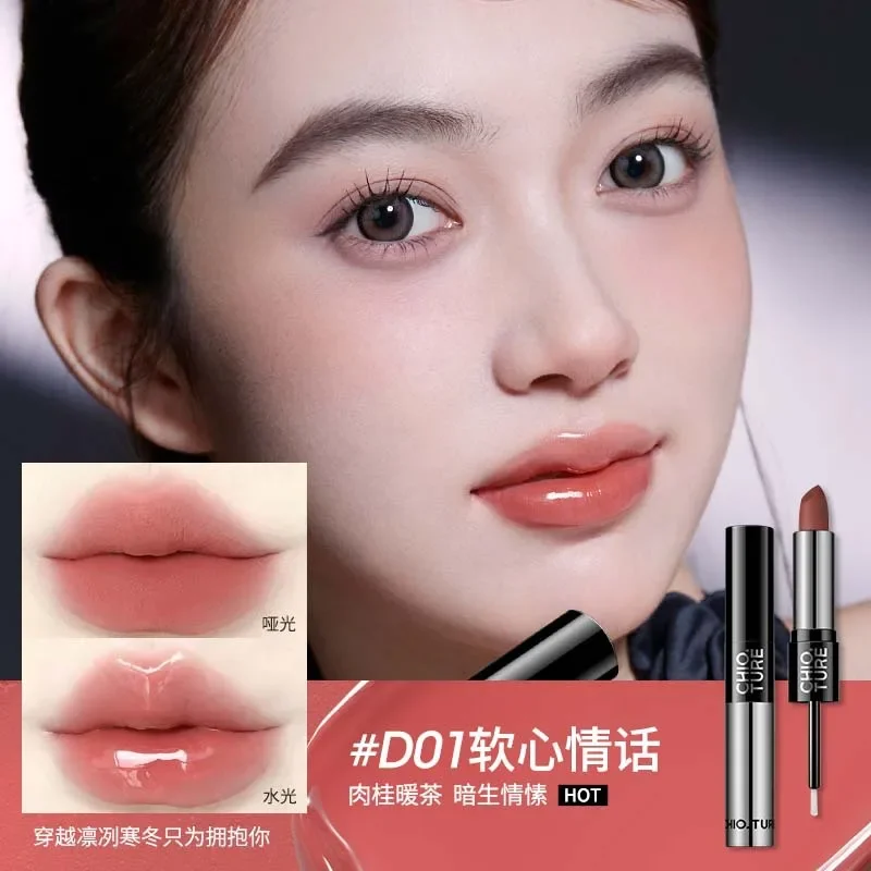 Chioture doppel köpfiger lippen lacks piegel transparenter lip gloss samt matt lippen schlamm lippenstift langlebige make-up kosmetik