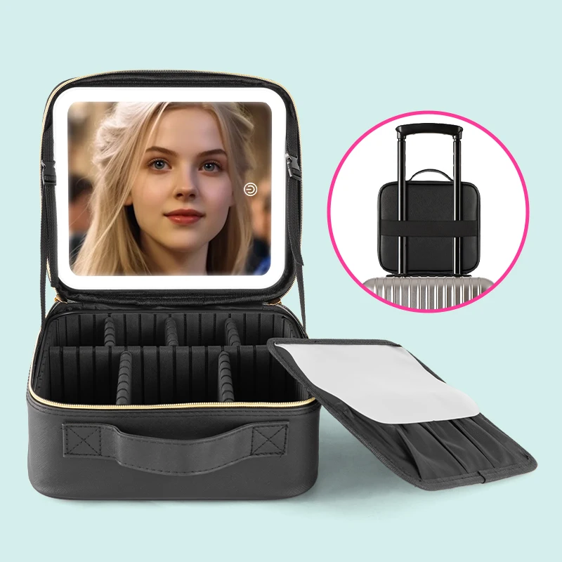 مرآة زينة قابلة للتعتيم بثلاثة ألوان مع تحكم باللمس، مرآة قابلة للفصل وبطارية مدمجة للمكياج، بدون حلقة أجهزة ​