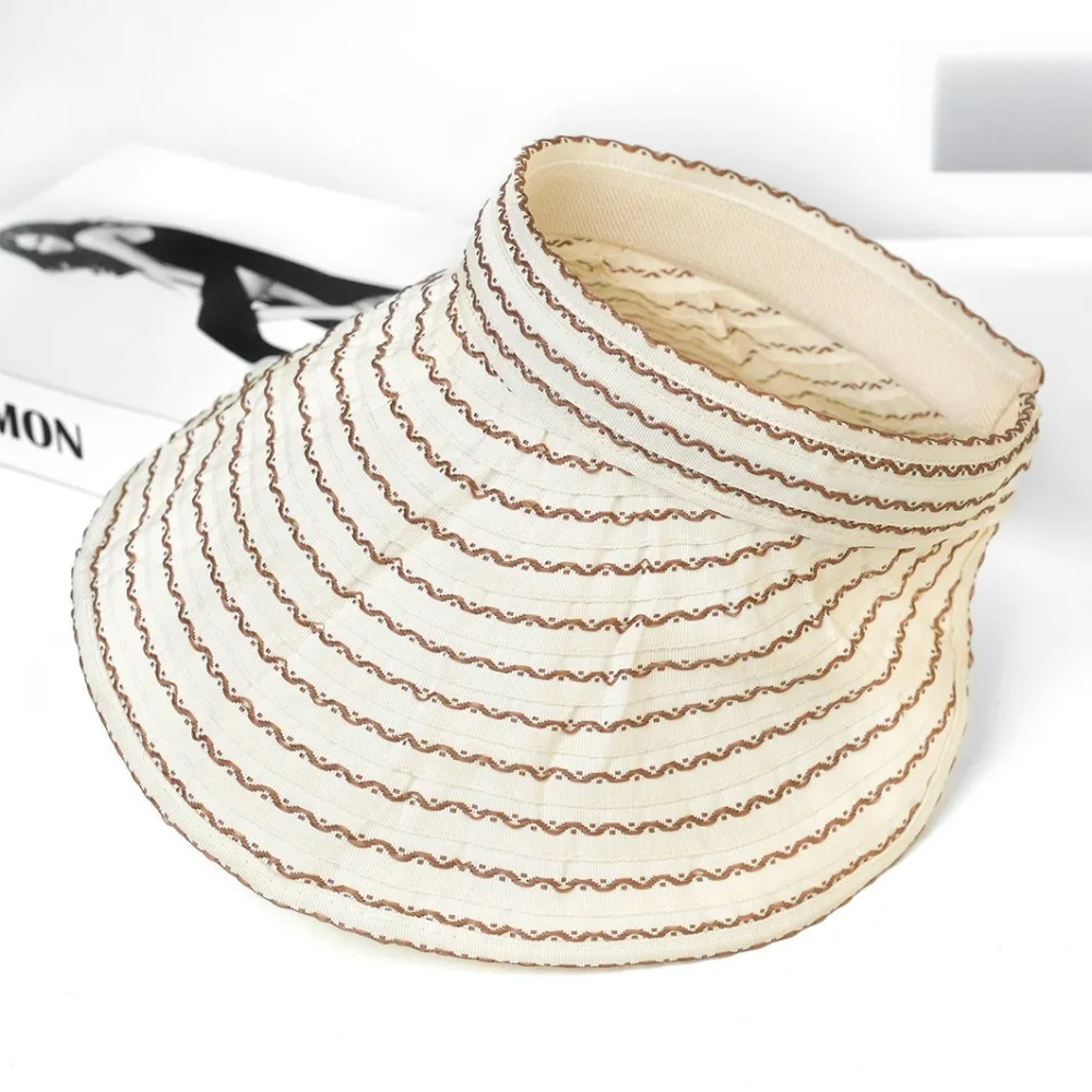 

Wide Brim Women's Stripe Sun Hat Empty Top Folding Headband Sun Visor Hat Quick-drying UV Protection Bucket Hat Summer Outdoor