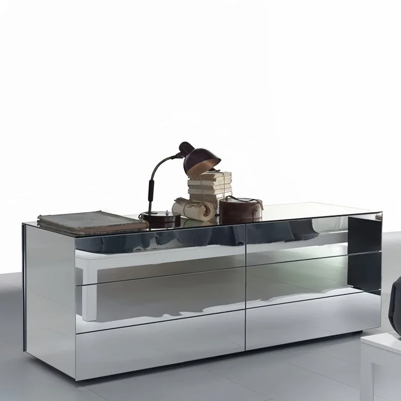 Light luxury bedside table glass solid wood high-grade small bedside table modern simple storage drawer short cabinet