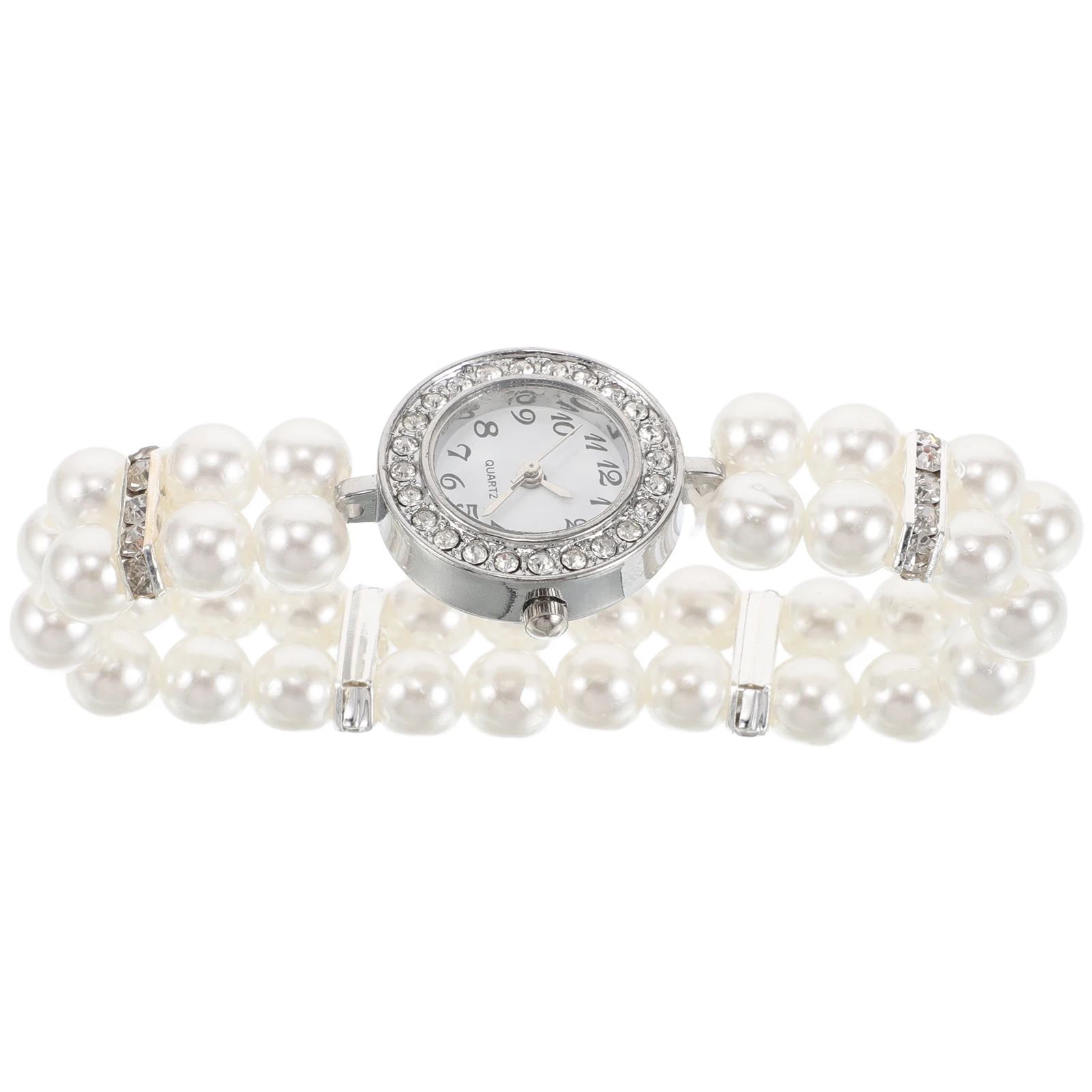 

Pearl Bracelet Cuff Watches for Women Elegant Dainty Double Row Rhinestone Bracelet Fashion Accessories Jewelry Christmas Gift