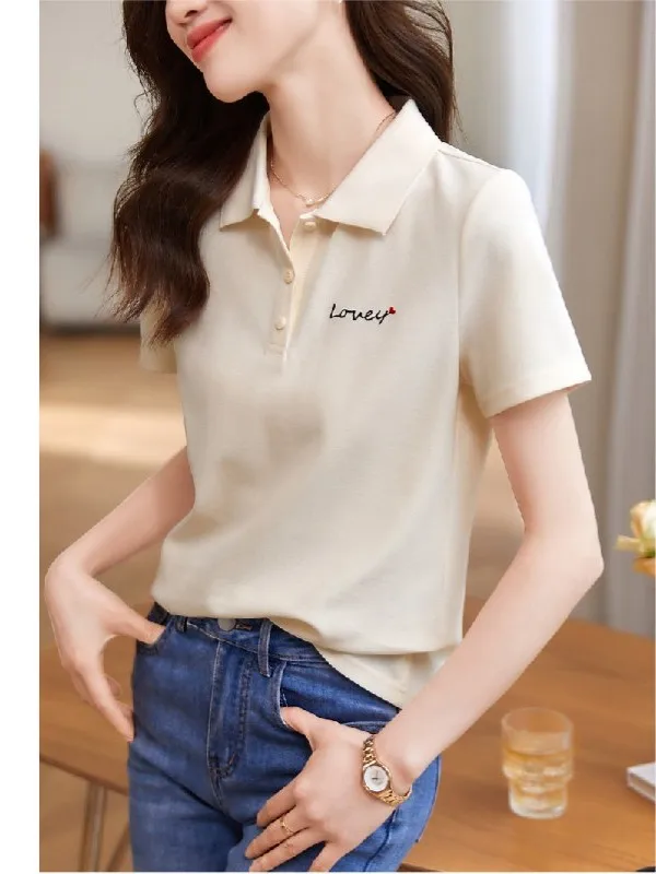 Ele Geborduurde ort Sve irt Katoenen Top voor Vrouwen Zomer Faion Outlets Dames T-shirt Pendelen Sle Loose Fit