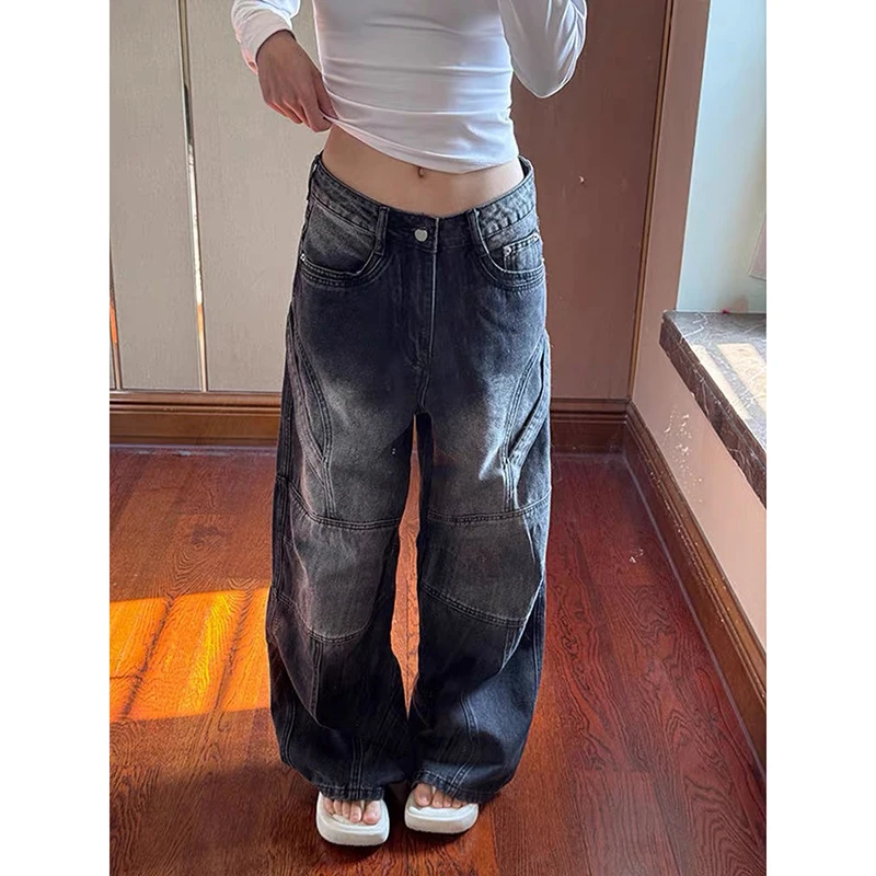 

YIBASHU Women's Baggy Jean Black Denim Pants Cargo Wide Fit Y2K Japanese Harajuku 2000s American Retro Grunge Tide High Street