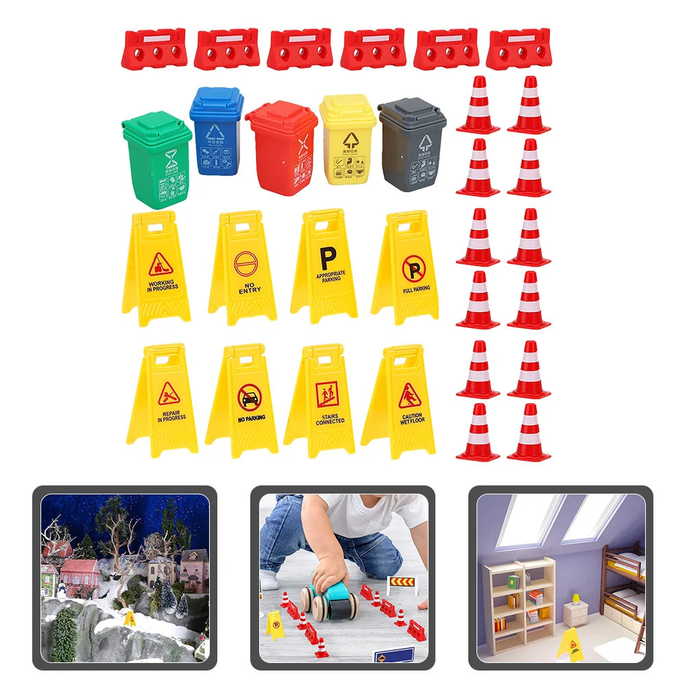 Sign Traffic Model Toy Cognitive Toys Outdoor Signs Playset Kids Road Cones Street for Child