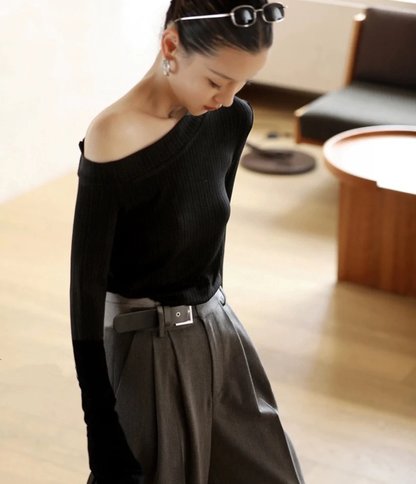 

Winter and 2023 New Autumn Acetate Silky Touch Collar Elegant Slim-Fit Long Sleeve Knitted Top 0909