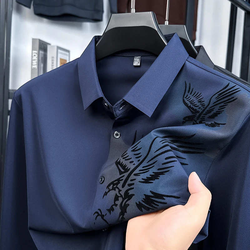 

Men's Designer Printed Shirt Long Sleeve Turn down Collar Eagle Pattern Fashion Slim Fit Business Casual Versatile Mens Clothing