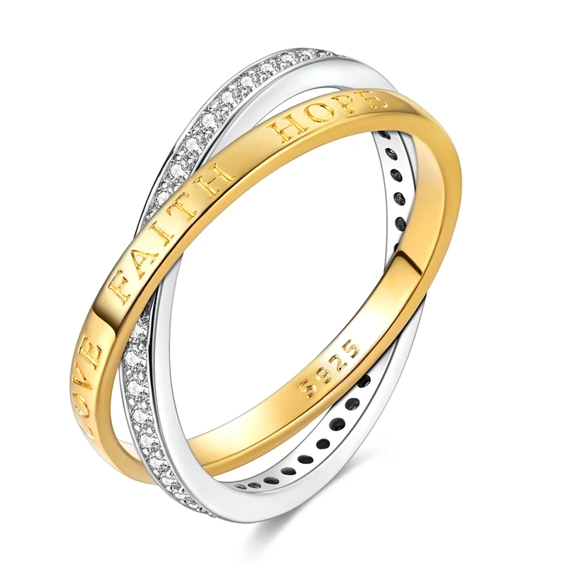 Original 925 Sterling Silver Love Faith Hope Activity Ring For Women Girls Jewelry Birthday Anniversary Gifts
