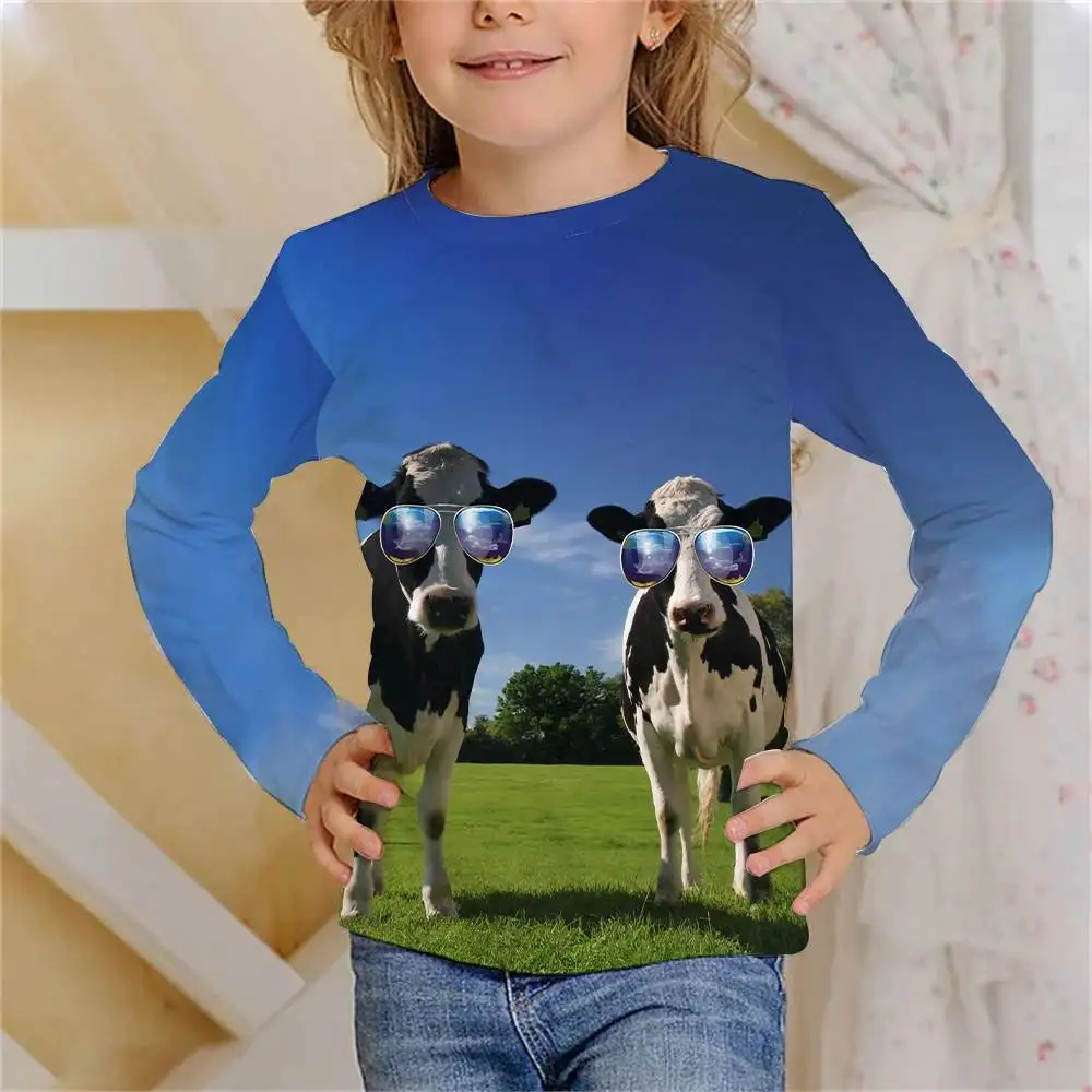 Long Sleeve T-Shirts 3D Print Funny Cow Summer T Shirt Fashion Kids Casual Boys Girls O-Neck Tshirt Tees Tops Children Clothing