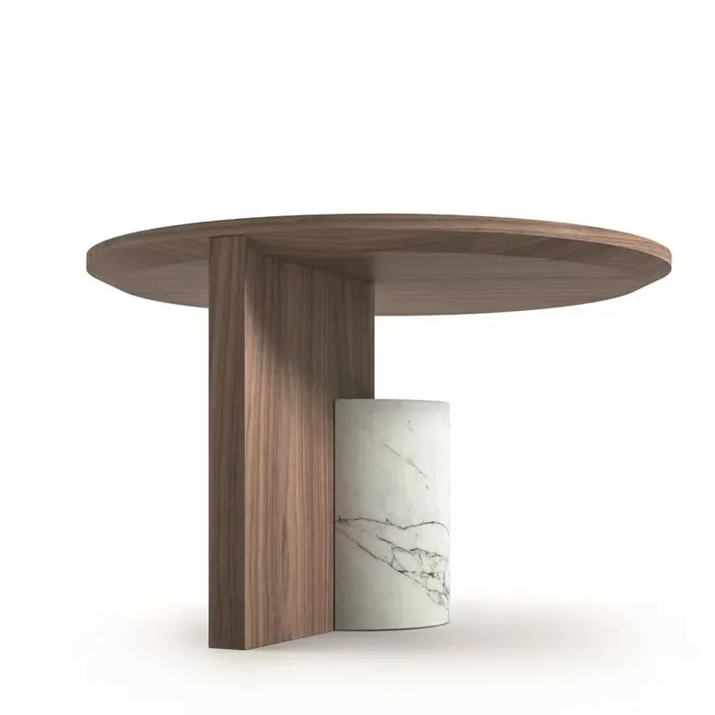 

Modern light luxury high-end side table, hotel living room marble corner table, wooden skeleton villa solid wood table