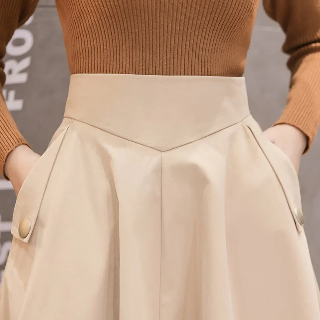 

Elegant Retro Hepburn Skirt High Waist Puffy Umbrella A-line Long Pleated for Autumn
