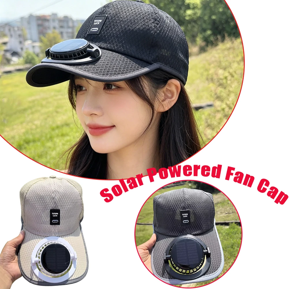Men Women Solar Fan Sun Hat UV Protection Cooling Cap Extra Long Visor Solar Powered Charging Fan Hat for Fishing Travel