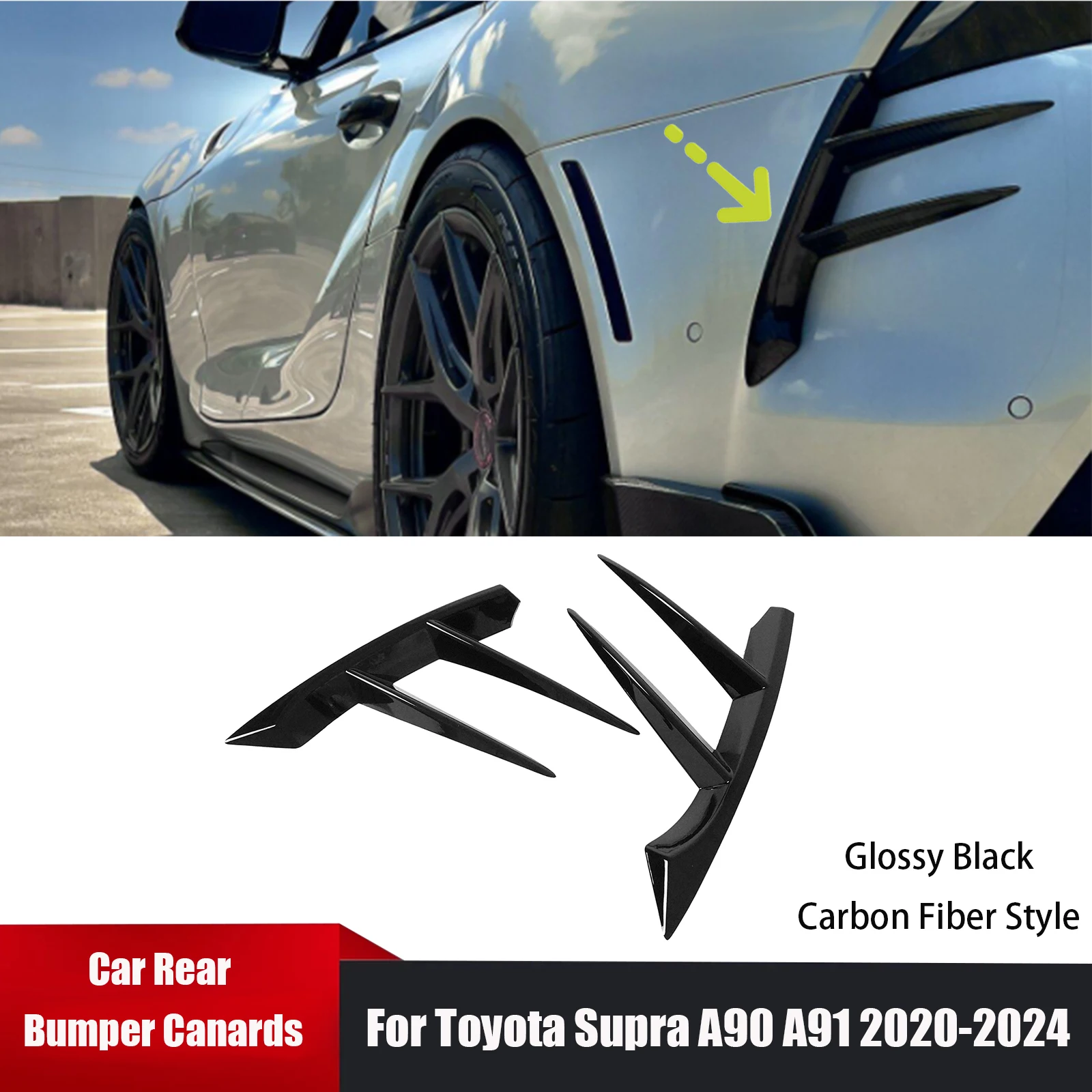 

For Toyota Supra A90 A91 2020-2024 Car Rear Bumper Canards Trim Glossy Black/ Carbon Fiber Style Body Kits ABS Plastic