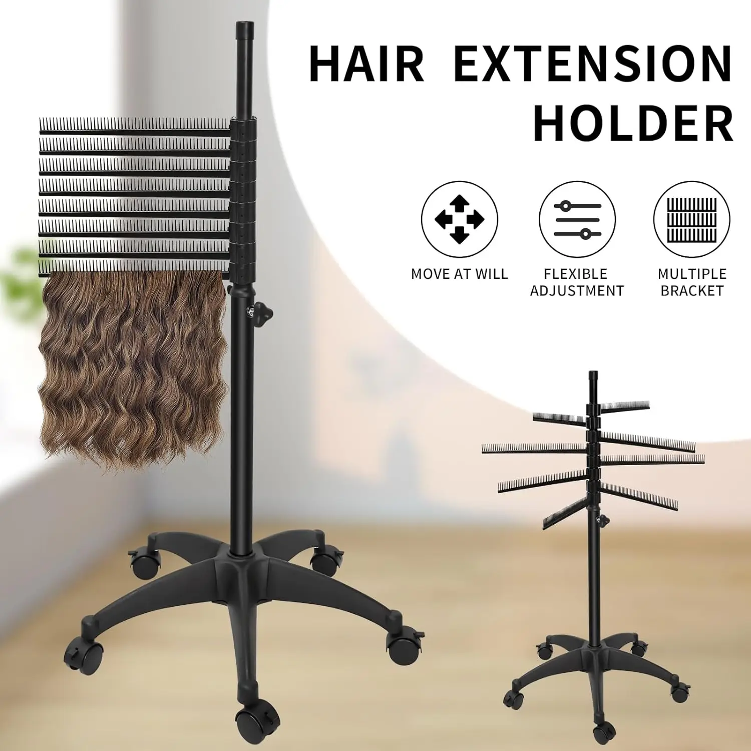 

Salon Braiding Hair Rack Standing Display Stand Adjustable Height Hairdressing Rack Barbershop Stylist Hair Extension Holder Too