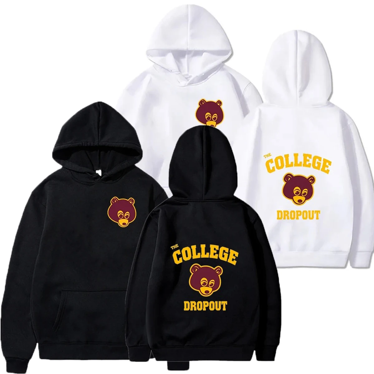 سويت شيرت كاجوال بقلنسوة برسومات هيب هوب كلاسيكية للجنسين من Kanye West 'The College Dropout' للرجال والنساء