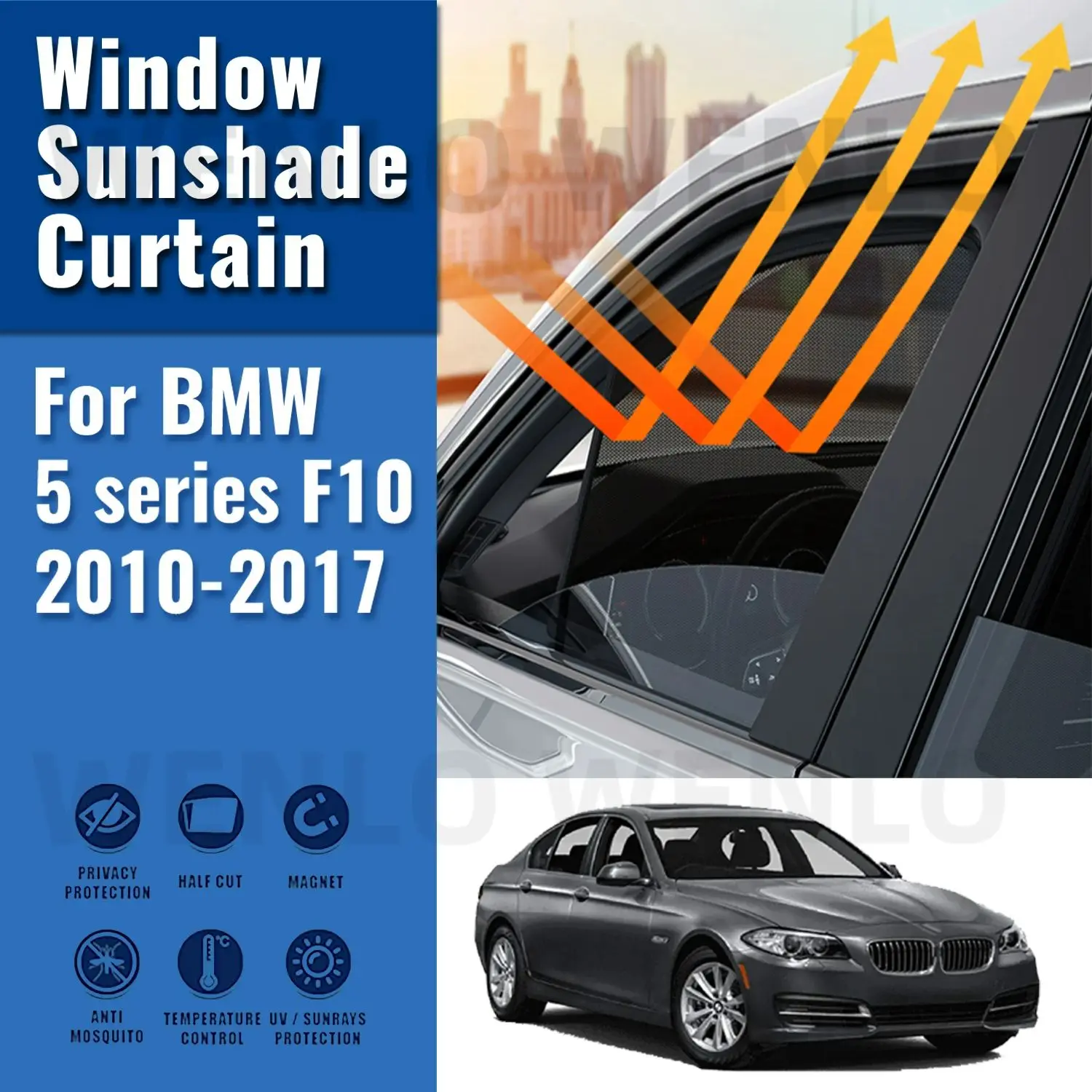 

For BMW 5 Series F10 2010-2016 Car Sunshade Magnetic Front Windshield Frame Curtain Rear Side Window Sun Shades Visor