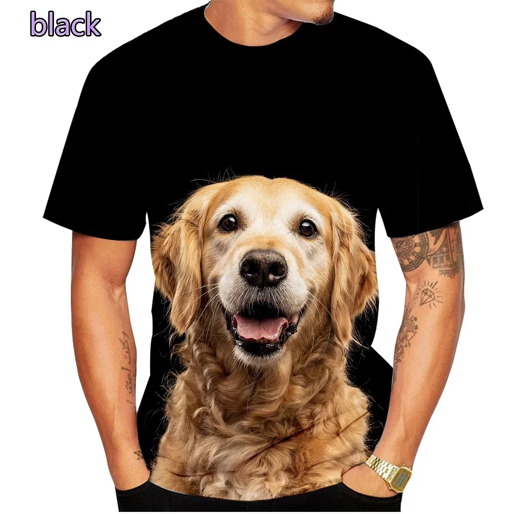 2024 Fashion Short Sleeve Cute Dog Summer 3D Printed T-Shirt Golden Retriever Fashion Casual Men\'s T-Shirt