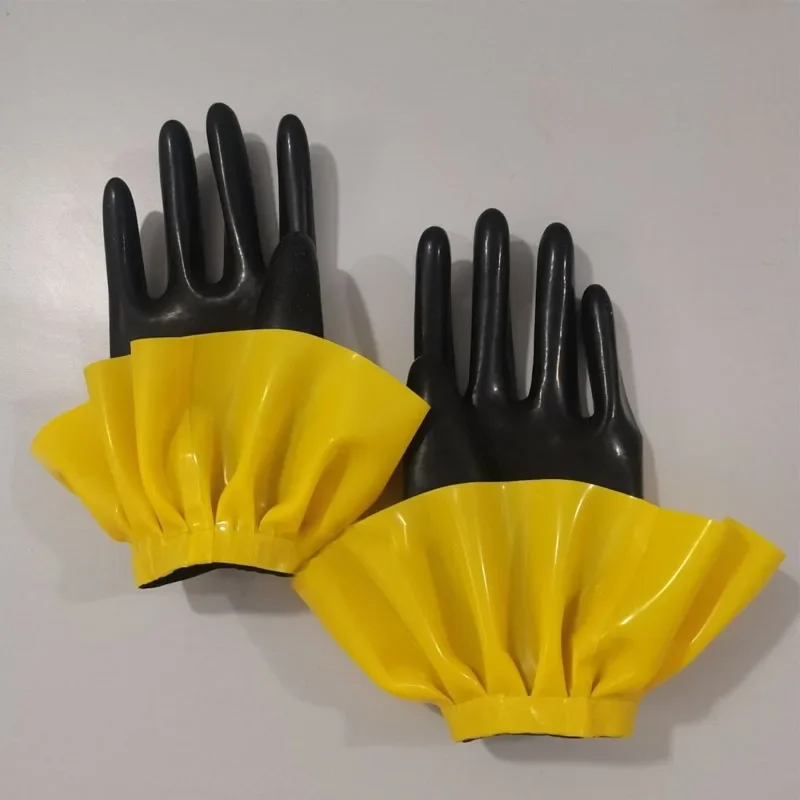 Luvas curtas de látex puro natural, luvas de cinco dedos, luvas de babados Sweet Girl Lolita, luvas de cosplay