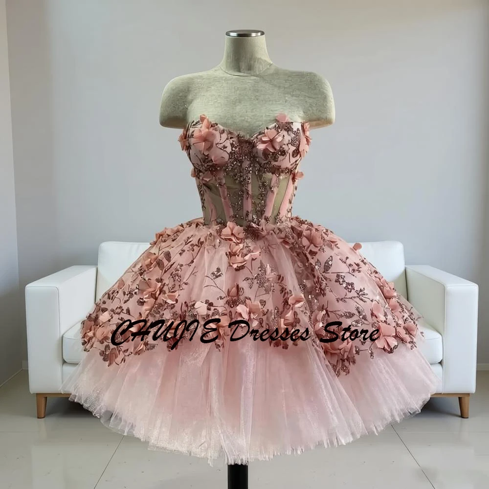 

Блестящее 3D-платье с цветами, мини-платье принцессы, короткое выпускное платье, платье для Quinceanera, с вырезом «сердечко», для 15-16 лет, на выпускной вечер, на заказ