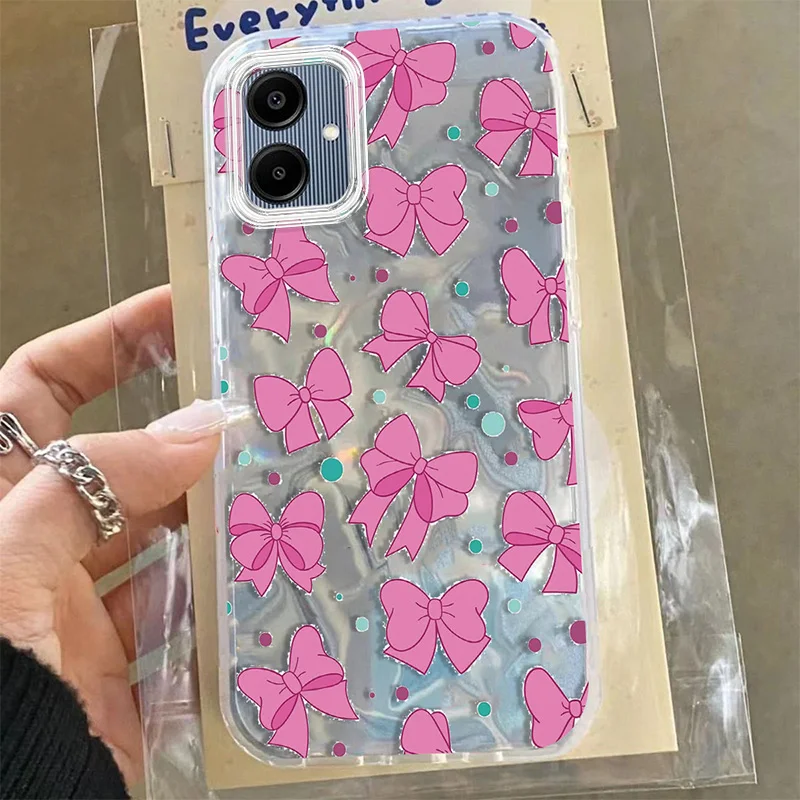 Retro Bowknot Polka DotสําหรับSamsung Galaxy A16 A05 A06 A05S A15 A25 A35 A55 Ripple Glossดอกไม้การ์ตูนฝาครอบโทรศัพท์กรณี