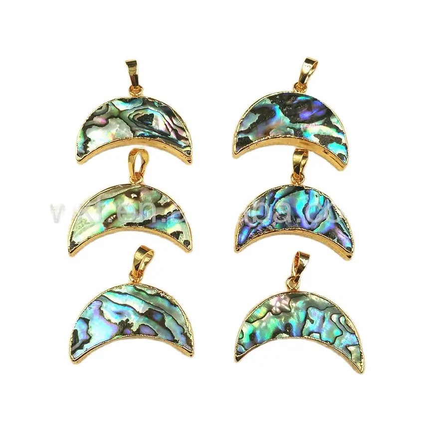 

WT-P885 Spiritual Crescent Shell Pendant Single Loop Pendant Natural Paua Shell Mixed Color Charm Gold Pendant Crescent Jewelry