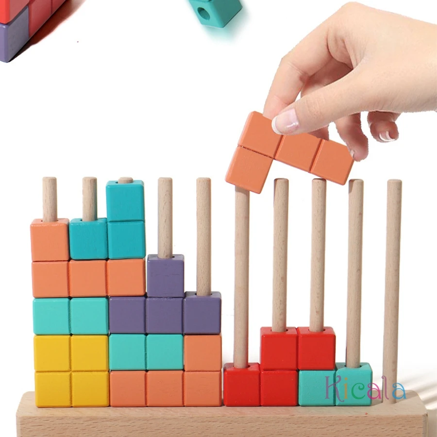モンテッソーリマジックブロックパズルおもちゃ空間論理的思考トレーニングゲームレインボースタッキングブロック数学教育玩具子供のため