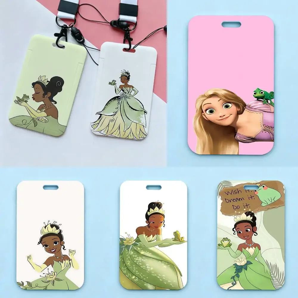 D-Disney T-Tiana Princesse – Porte-badge de style lanière, étui pour carte d'accès, porte-clés, clip pour badge de travail, lanière de cou