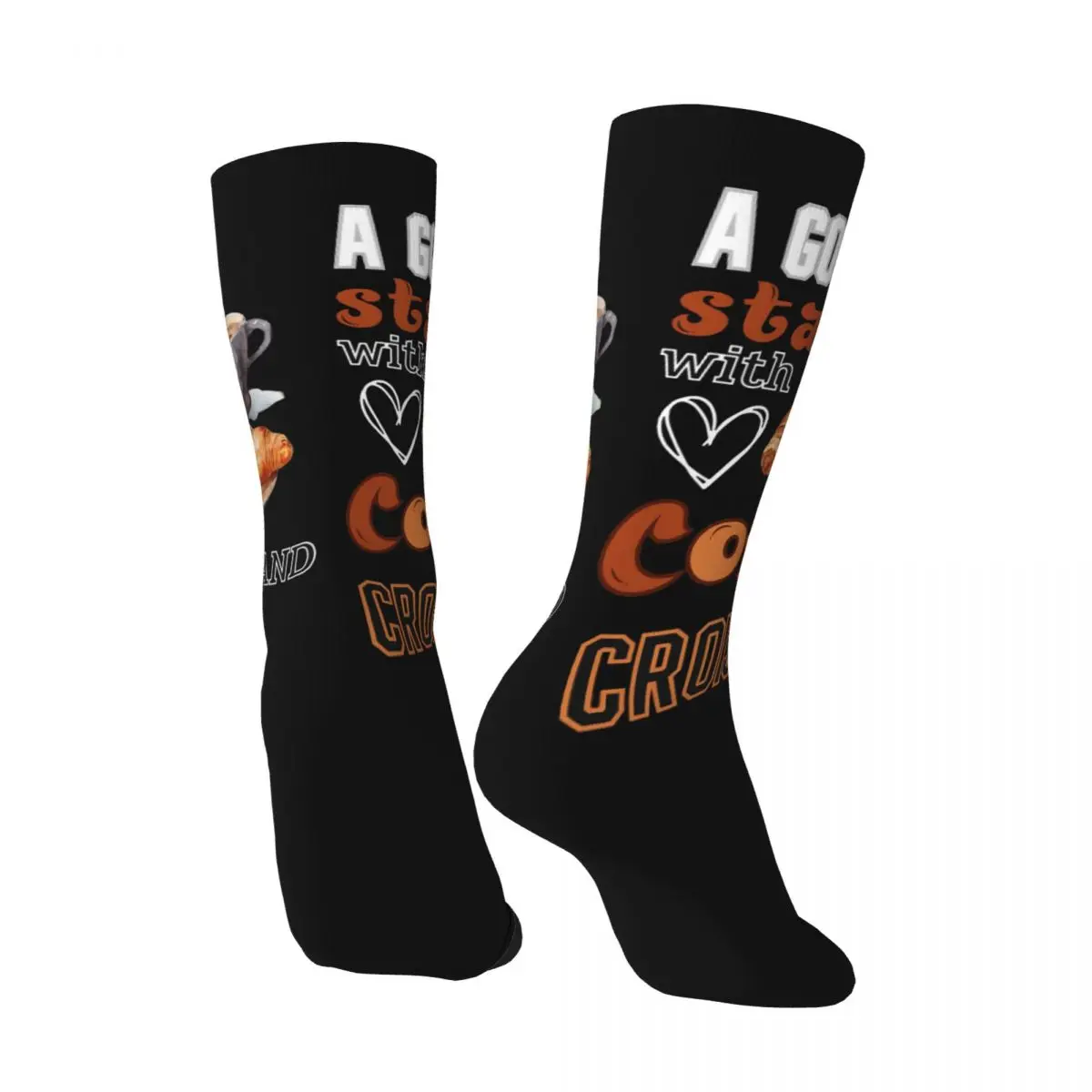 Coffee And Croissant Crazy Men's compression Socks Unisex Good Days Start With Coffee Harajuku Pattern Printed Crew Sock Boys