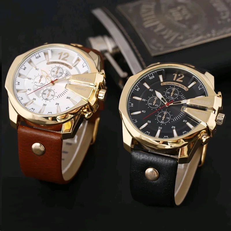 CURREN Watch For Men 8176 Fashion Casual Quartz Watches Popular Big Dial Waterproof 30M Leather Strap Men Watch Reloj Hombre