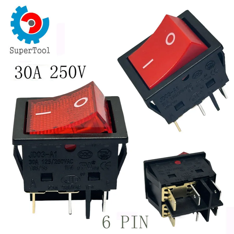 30A 250V 6-контактный серебряный контактный кулисный переключатель со светодиодной подсветкой - Выключатель включения/выключения DPST высокой мощности для сварочных аппаратов 30A 250V 6-контактный серебряный контактный кулисный переключатель со светодиодной подсветкой - Выключатель включения/выключения DPST высокой мощности для сварочных аппаратов