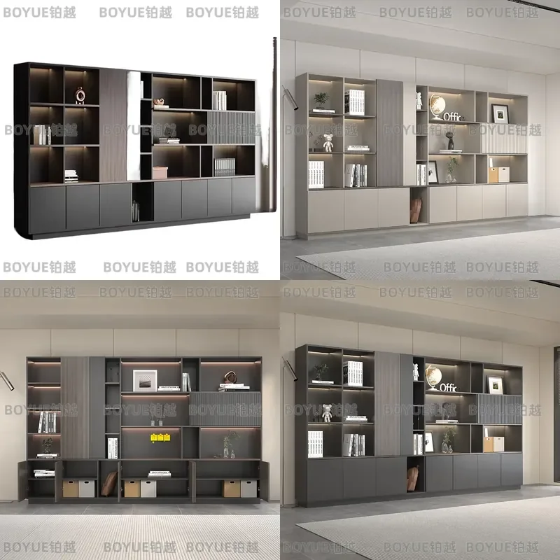Modern Light Luxury Wooden Filing Cabinet with Lock Office Storage Bookcase for Documents Background Shelf Simple Design