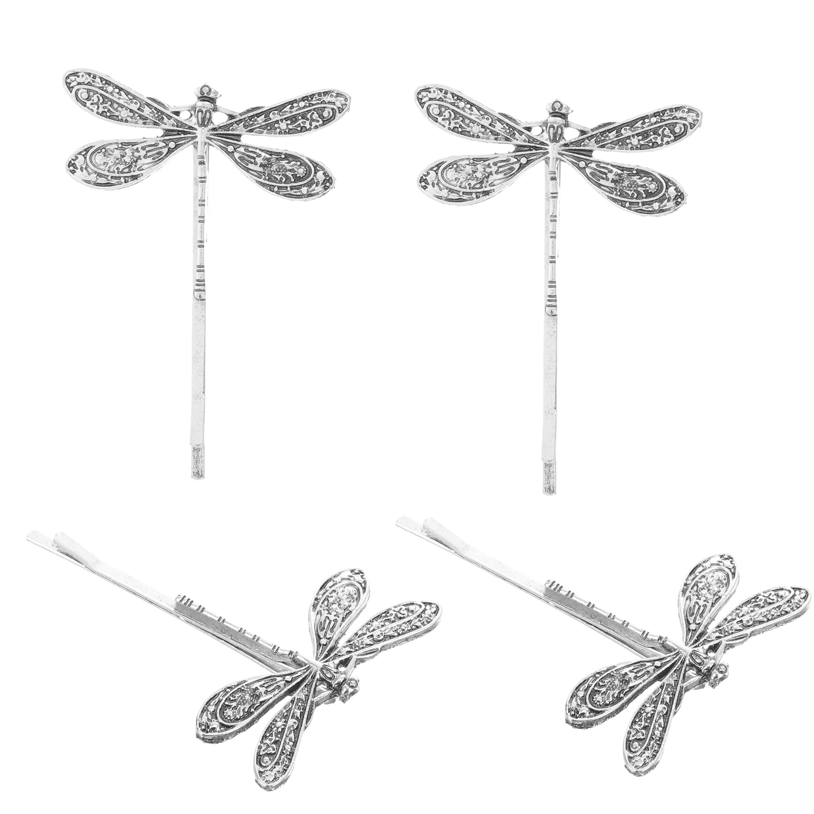 

4 Pcs Silver Clip Girl Rhinestone Bobby Pins Retro Dragonfly Hair Alloy Hairpin