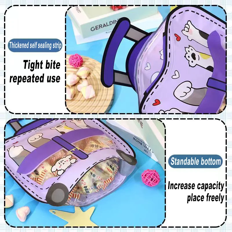 Cute Cartoon Sealed Bags Schoolbag Cats Candy Snack Plastic Packaging Bag Self-lock Zipper Birthday Festival Party Kids Gift Bag